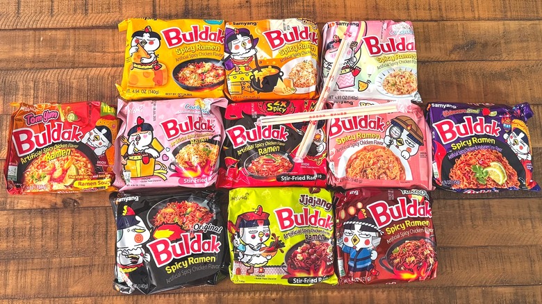Various packages of Buldak ramen