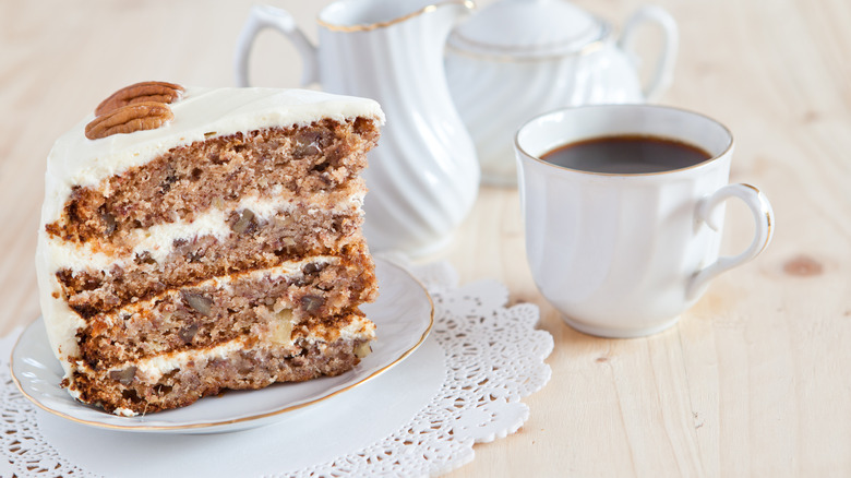 Slice of hummingbird cake