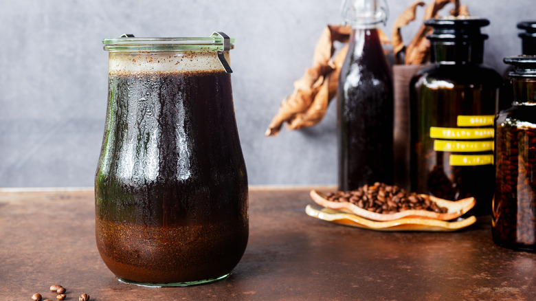 A jar of homemade cold brew coffee