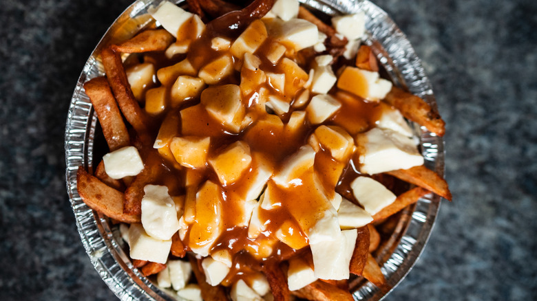 Poutine on cheese curds and fries