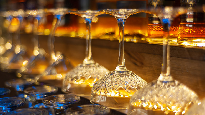 line of cocktail glasses