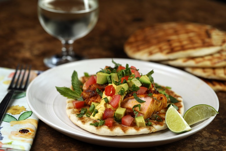 Turmeric Salmon Ginger Yogurt Sauce Grilled Pita