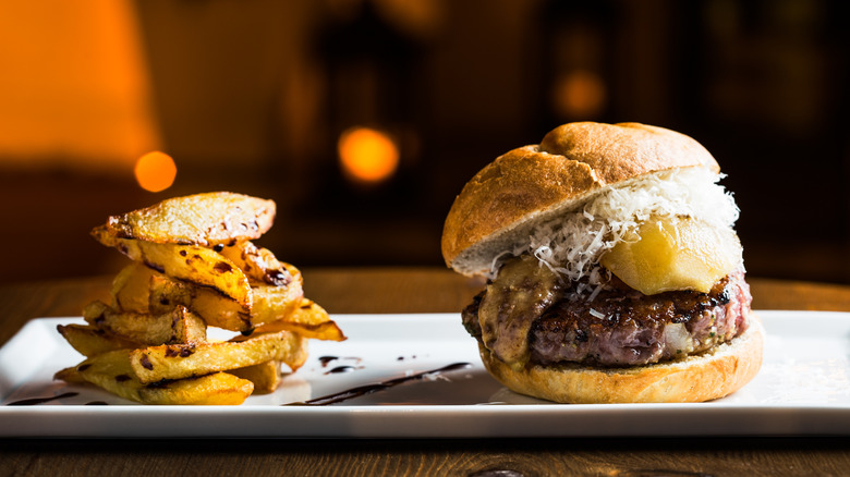 Foie gras burger with fries
