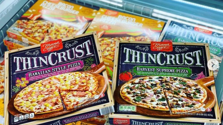 Mama Cozzi's pizza in store freezer