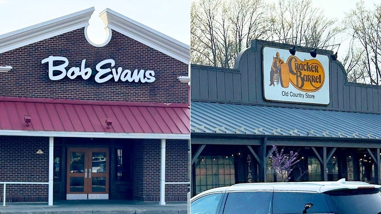 Front signs for Bob Evans and Cracker Barrel side by side