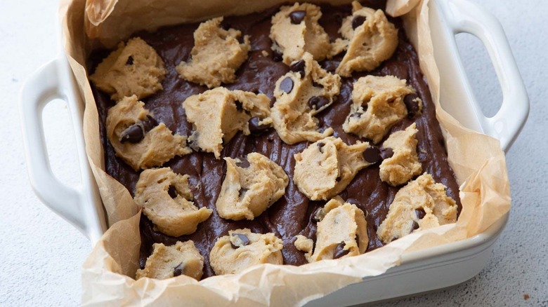 Unbaked brookies in pan