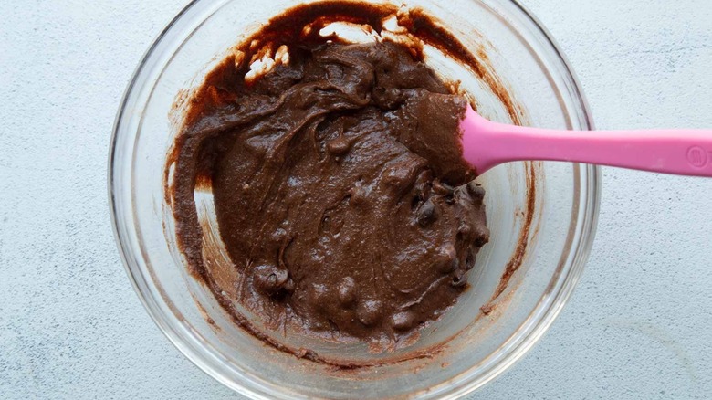 Brownie batter with chocolate chips