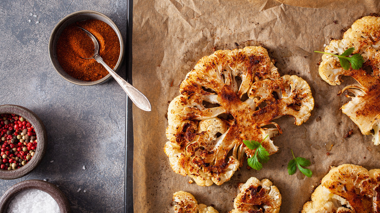 Roasted cauliflower on sheet pan