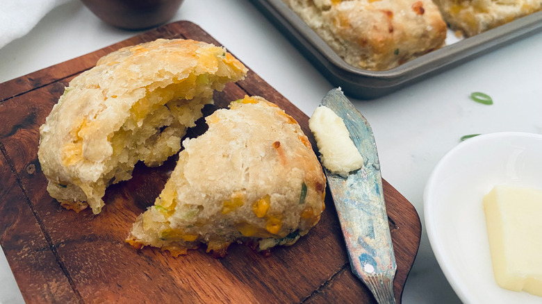 cheddar-scallion biscuit on board