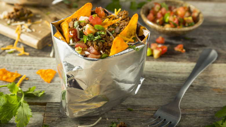 Walking taco wrapped in foil