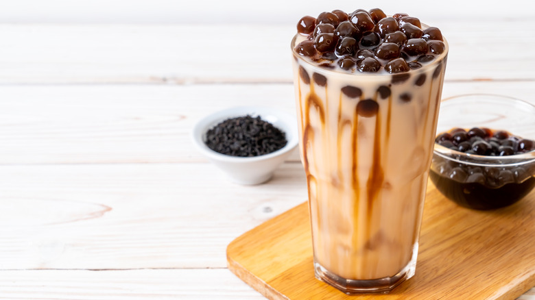 Glass of brown sugar bubble tea
