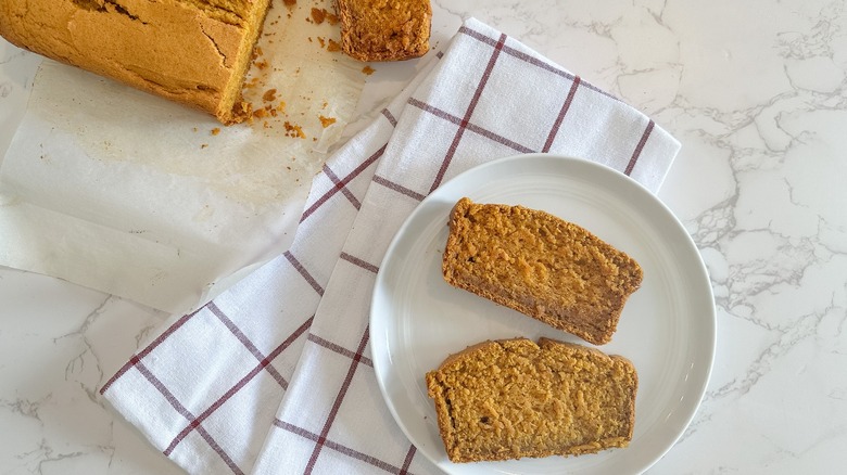 sliced pumpkin bread on plate 
