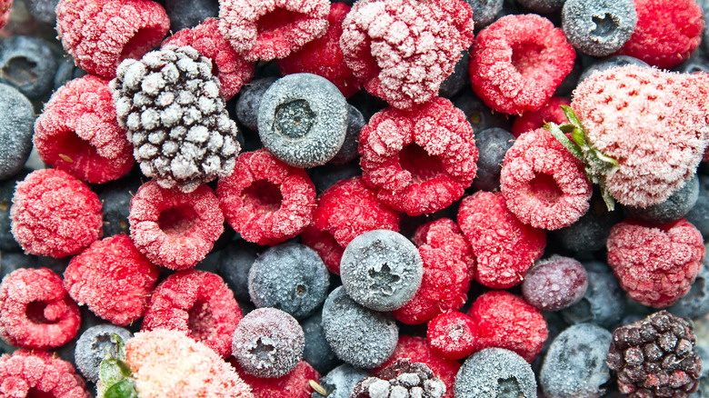 Close up of frozen berries