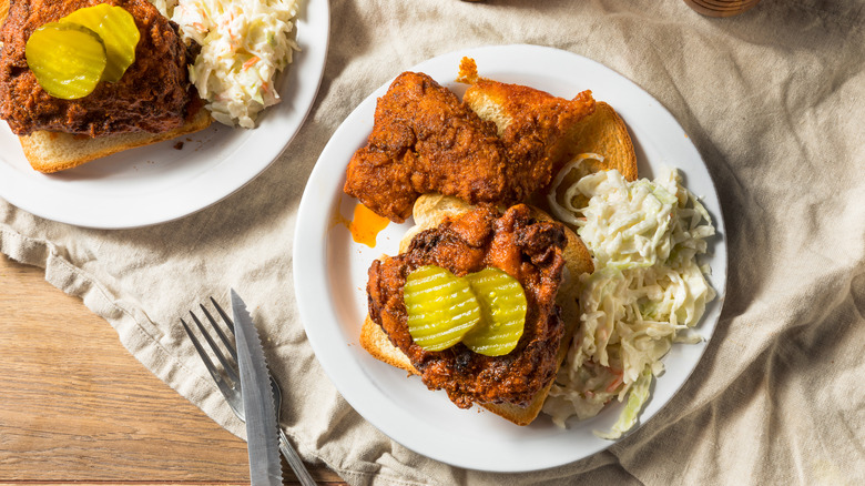 Nashville hot chicken sandwich with pickles