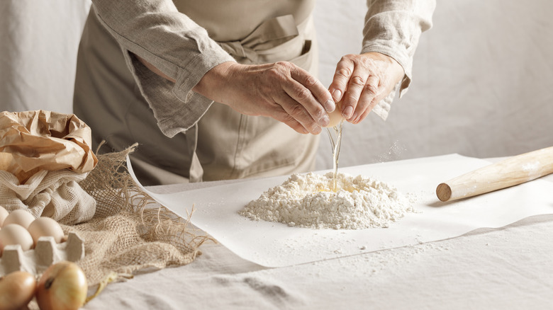 Making fresh pasta in a kitchen
