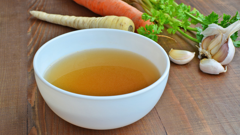 Clear stock with vegetables