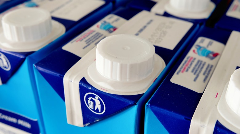 Top view of milk cartons